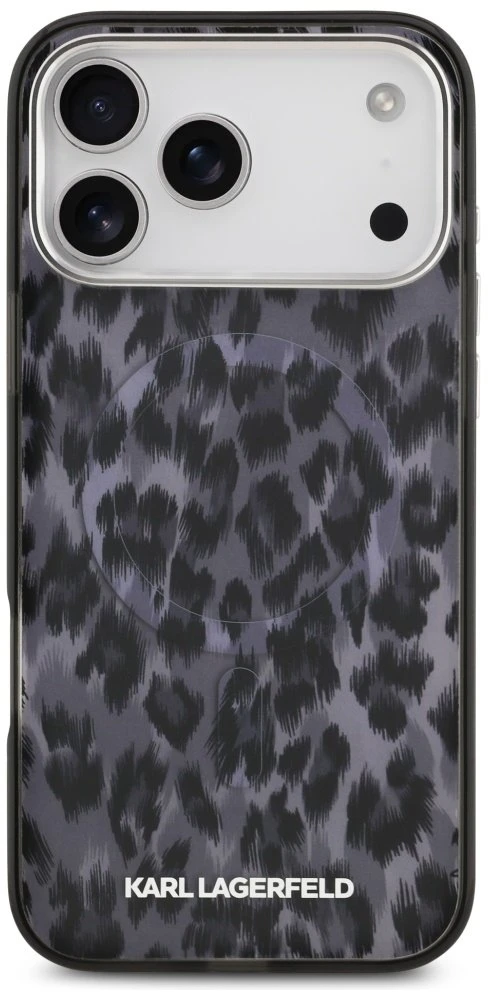Karl Lagerfeld IML Leopard Pattern MagSafe dėklas skirtas Apple iPhone 17 Pro Max juodos spalvos