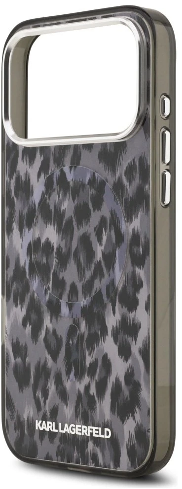 Karl Lagerfeld IML Leopard Pattern MagSafe dėklas skirtas Apple iPhone 17 Pro Max juodos spalvos