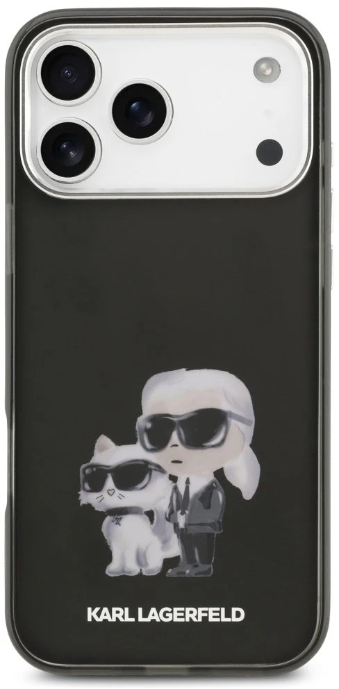 Karl Lagerfeld IML Aquarelle Karl and Choupette dėklas skirtas iPhone 17 Pro Max juodos spalvos