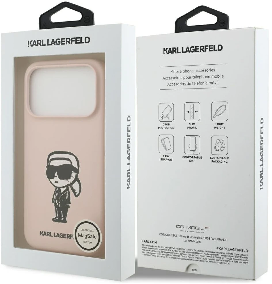 Dėklas Karl Lagerfeld Silicone Karl Sketch & Logo MagSafe Case for iPhone 17 Pro Max - Rožinė
