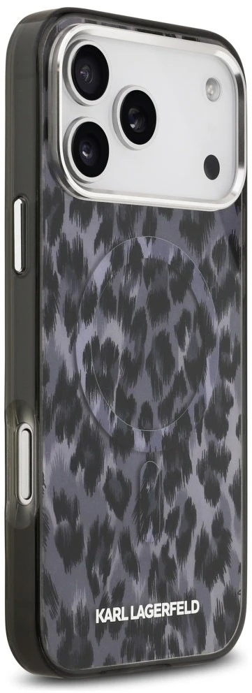 Karl Lagerfeld IML Leopard Pattern MagSafe dėklas skirtas Apple iPhone 17 Pro Max juodos spalvos