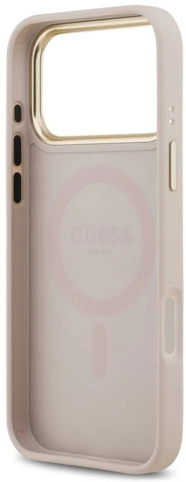 Guess PU Leather 4G Gold Frame MagSafe dėklas skirtas Apple iPhone 17 Pro Max rožinės spalvos
