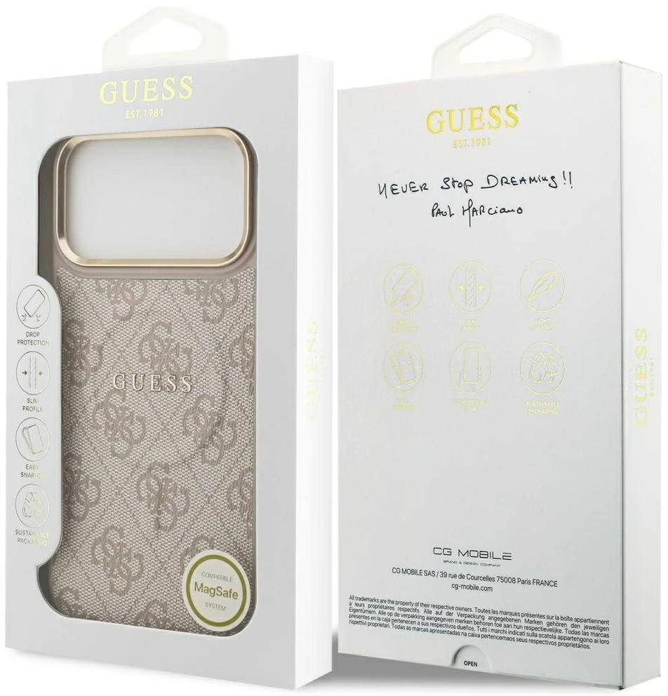 Guess PU Leather 4G Gold Frame MagSafe dėklas skirtas Apple iPhone 17 Pro Max rožinės spalvos