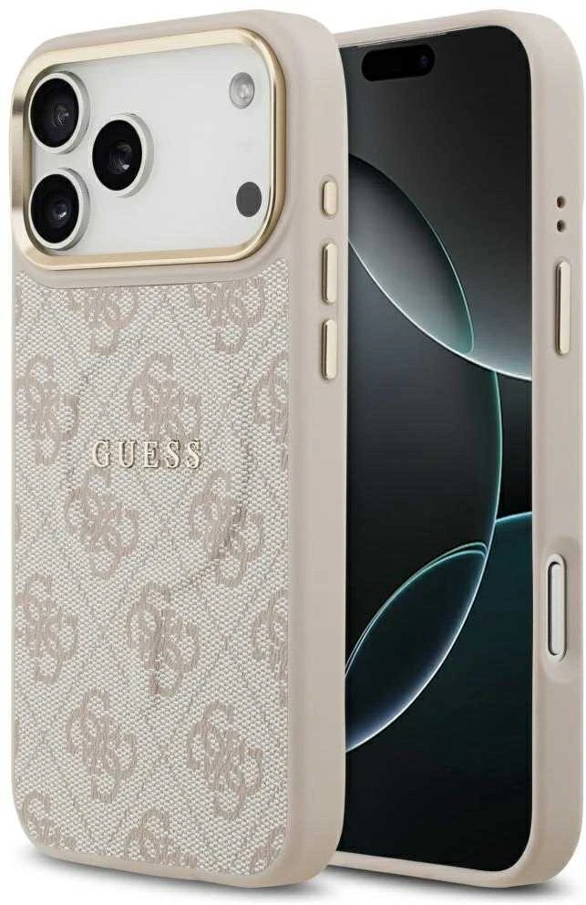 Guess PU Leather 4G Gold Frame MagSafe dėklas skirtas Apple iPhone 17 Pro Max rožinės spalvos