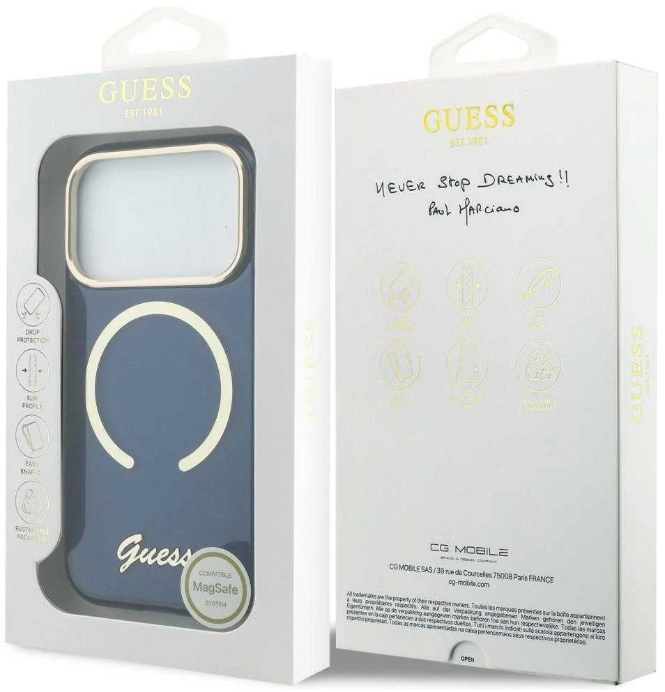 „Guess IML Script“ metalinis „MagSafe“ dėklas, skirtas „iPhone 17 Pro Max“ - Mėlyna