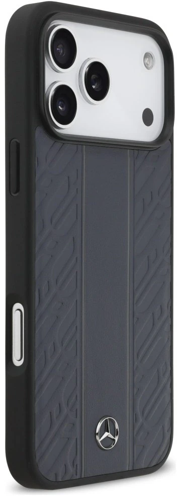 Dėklas Mercedes Leather Laurel Leaves Stripes MagSafe Apple iPhone 17 Pro Max mėlynas