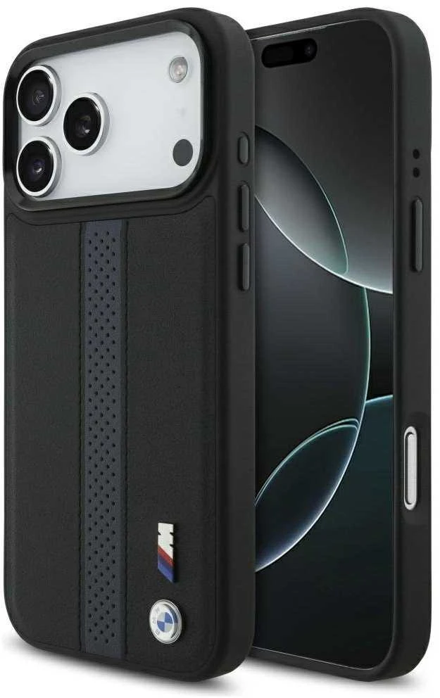 Dėklas BMW M Perforated Stripe Logo MagSafe Apple iPhone 17 Pro Max mėlynas