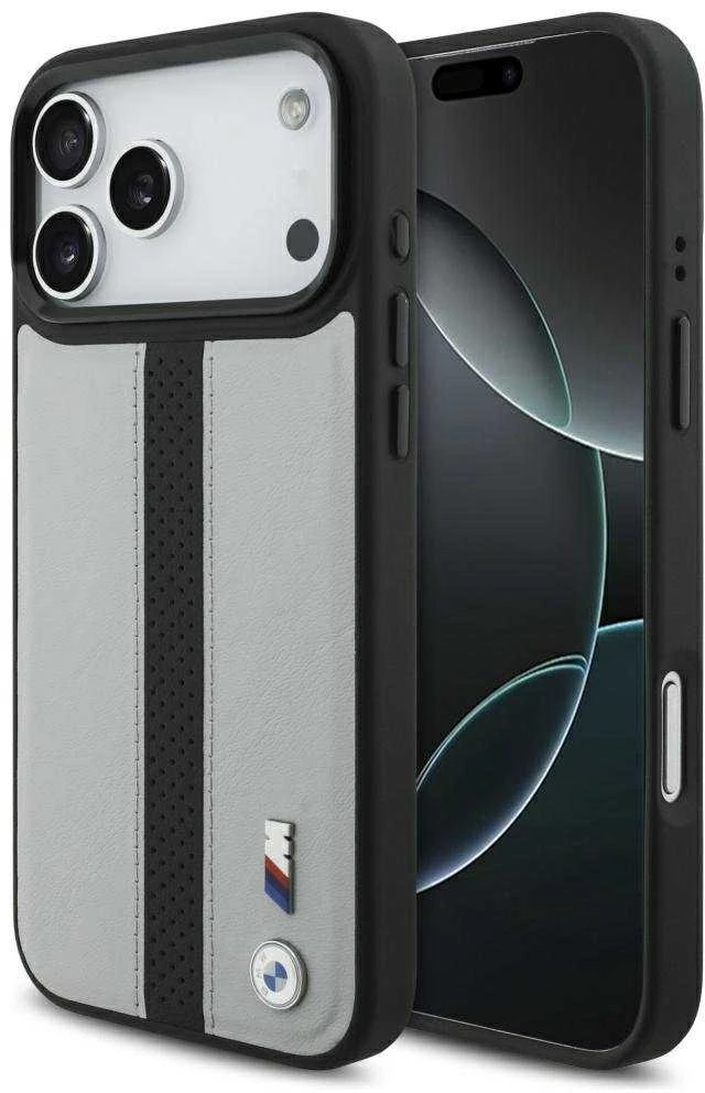 Dėklas BMW M Perforated Stripe Logo MagSafe Apple iPhone 17 Pro Max pilka