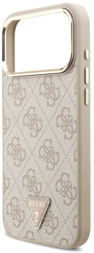 Guess PU Leather 4G Triangle Logo Gold Frame MagSafe dėklas skirtas Apple iPhone 17 Pro Max rožinės spalvos