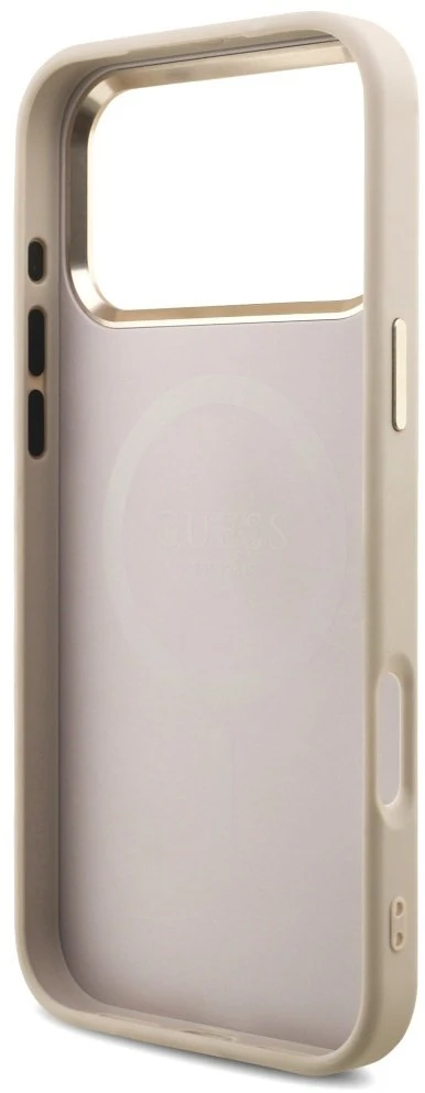 Guess PU Leather 4G Triangle Logo Gold Frame MagSafe dėklas skirtas Apple iPhone 17 Pro Max rožinės spalvos