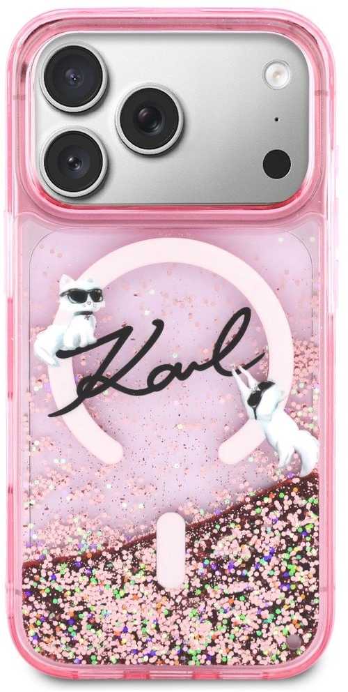 Dėklas Karl Lagerfeld Liquid Glitter Karl Script Logo MagSafe Case for iPhone 17 Pro Max - Rožinė