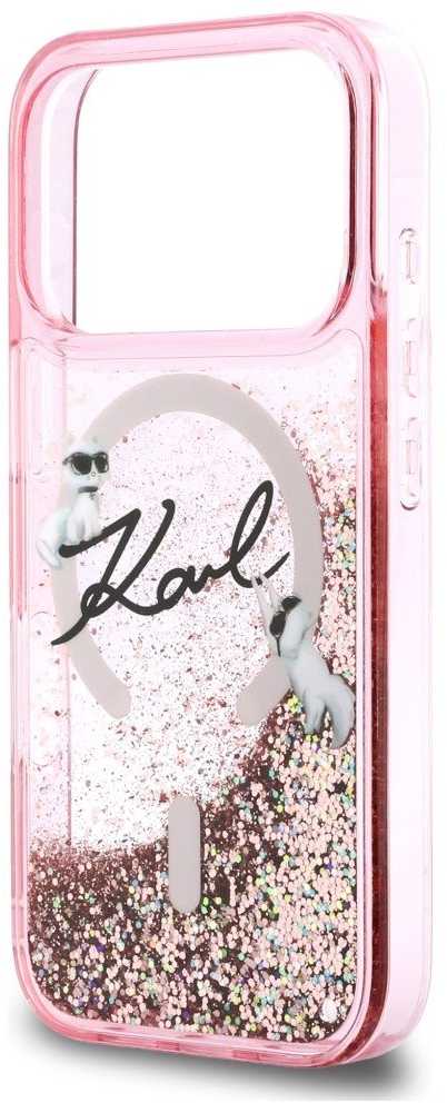 Dėklas Karl Lagerfeld Liquid Glitter Karl Script Logo MagSafe Case for iPhone 17 Pro Max - Rožinė