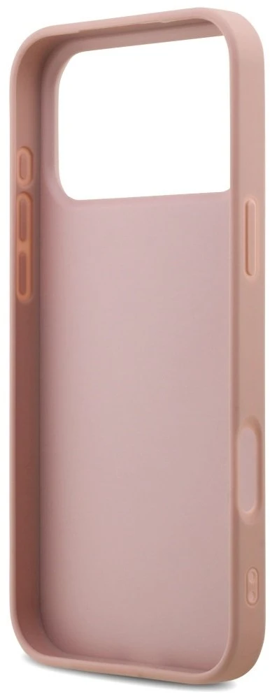 Guess PU Fixed Glitter 4G Metal Logo dėklas skirtas Apple iPhone 17 Pro Max rožinės spalvos