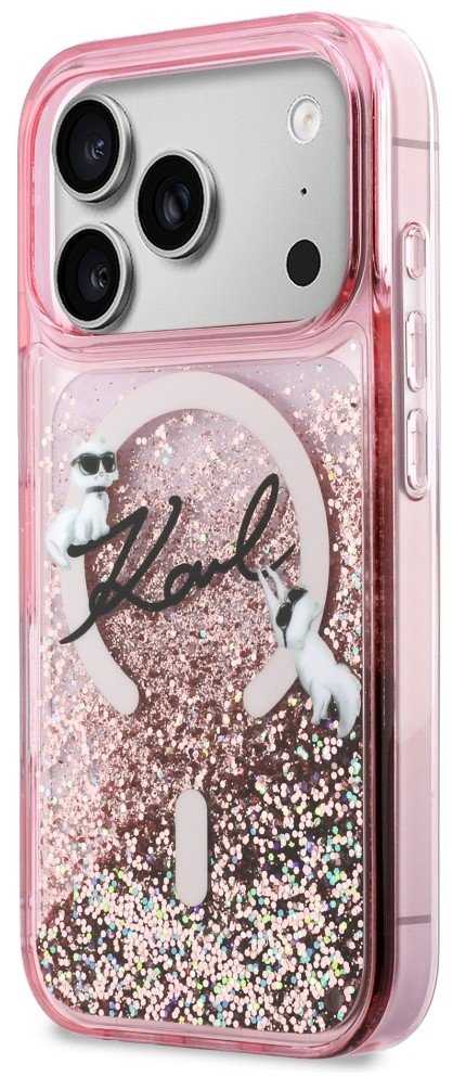 Dėklas Karl Lagerfeld Liquid Glitter Karl Script Logo MagSafe Case for iPhone 17 Pro Max - Rožinė