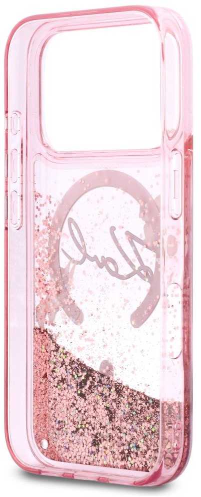 Dėklas Karl Lagerfeld Liquid Glitter Karl Script Logo MagSafe Case for iPhone 17 Pro Max - Rožinė
