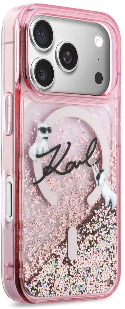 Dėklas Karl Lagerfeld Liquid Glitter Karl Script Logo MagSafe Case for iPhone 17 Pro Max - Rožinė