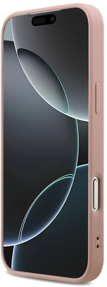 Guess PU Fixed Glitter 4G Metal Logo dėklas skirtas Apple iPhone 17 Pro Max rožinės spalvos