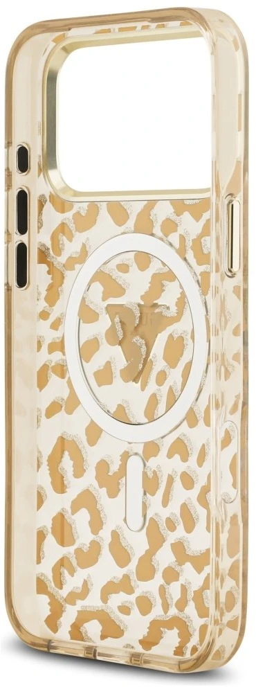 Guess Leopard Glitter MagSafe dėklas iPhone 17 Pro Max rudos spalvos