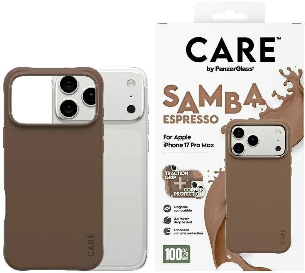 „Panzer Glass CARE by PanzerGlass“ madingas „Samba MagSafe“ dėklas, skirtas „iPhone 17 Pro Max“ – rudas