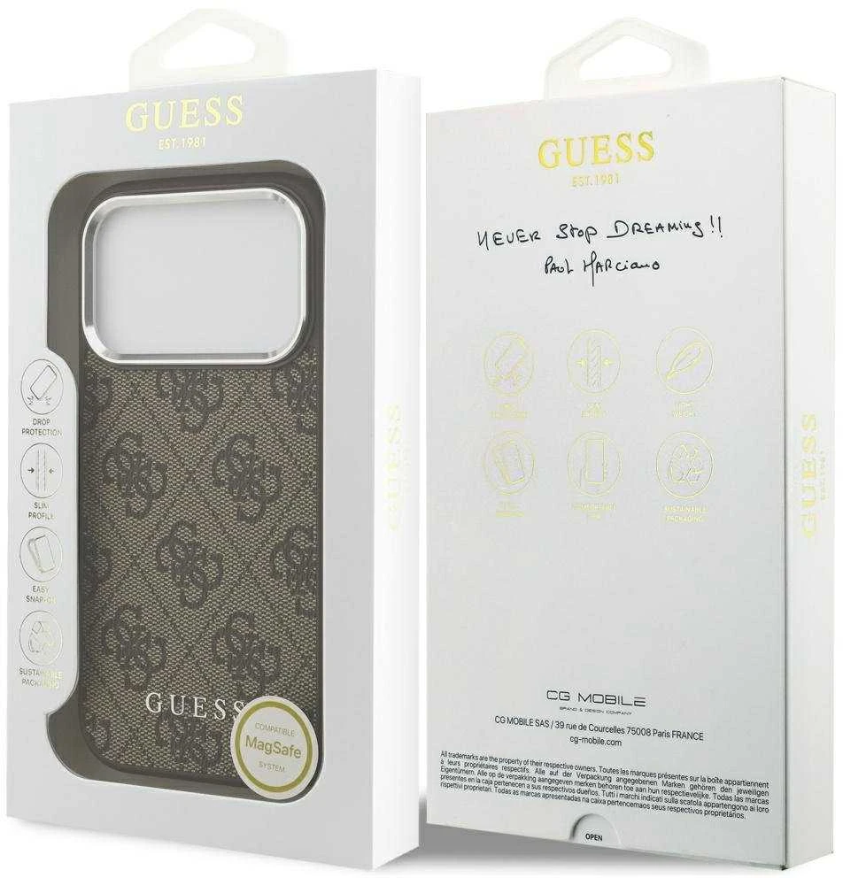 Dėklas Guess 4G Classic Logo MagSafe skirtas Apple iPhone 17 Pro Max rudos spalvos