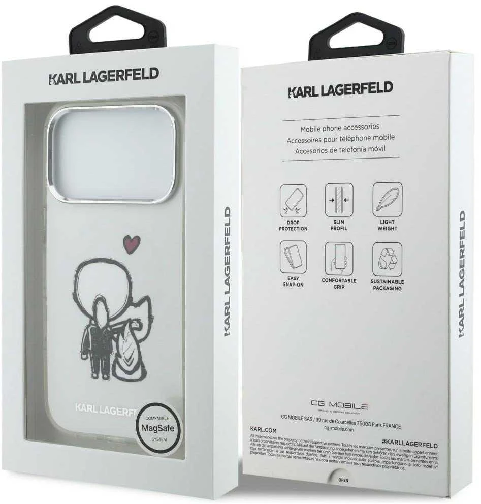 „Karl Lagerfeld Karl & Choupette Back MagSafe“ dėklas, skirtas „iPhone 17 Pro Max“ – skaidrus