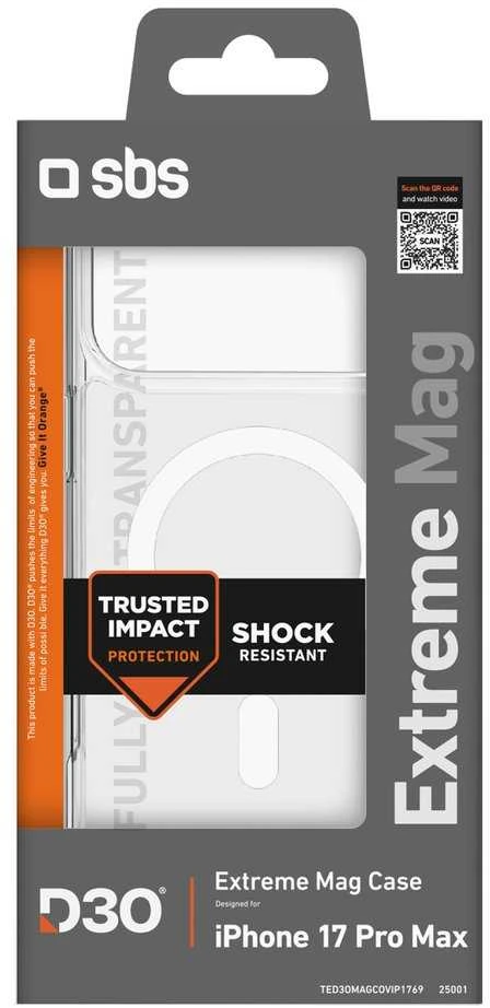 SBS Extreme Mag dėklas su D3O Technology skirtas Apple iPhone 17 Pro Max – skaidrus