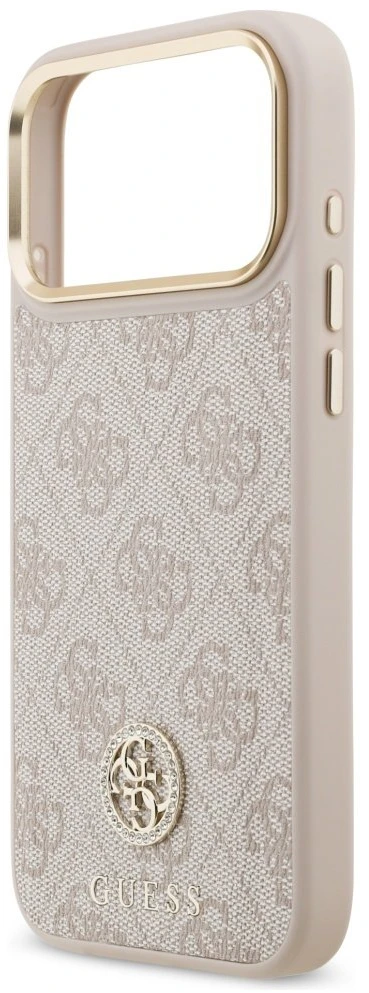 Original dėklas GUESS 4G Strass Logo & Big Strap Metal Mygtukai MagSafe skirtas Apple iPhone 17 Pro Max pink