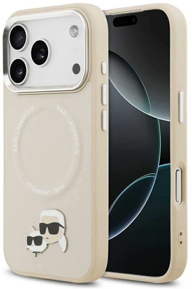 Karl Lagerfeld Karl & Choupette Pins MagSafe dėklas skirtas Apple iPhone 17 Pro Max rusvai gelsvas