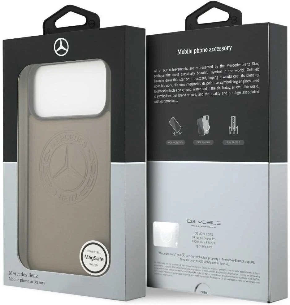Dėklas Mercedes Leather Vintage Logo MagSafe Apple iPhone 17 Pro Max taupe