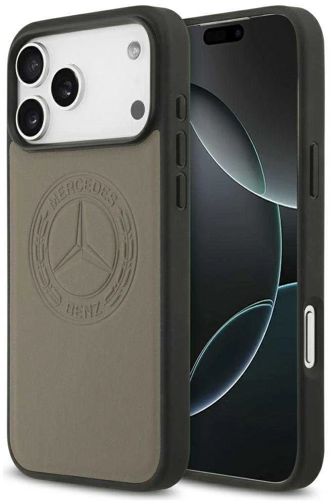 Dėklas Mercedes Leather Vintage Logo MagSafe Apple iPhone 17 Pro Max taupe