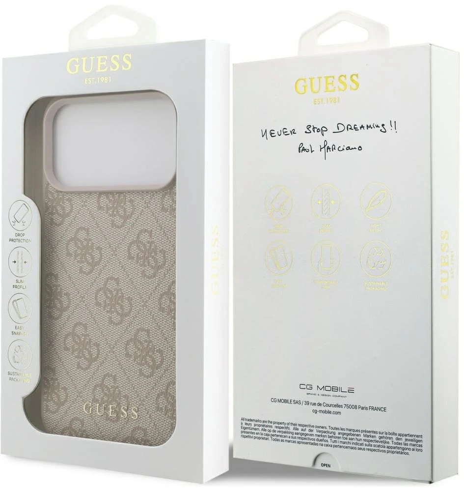 Guess 4G Classic Dėklas Apple iPhone 17 Pro Max rožinės spalvos