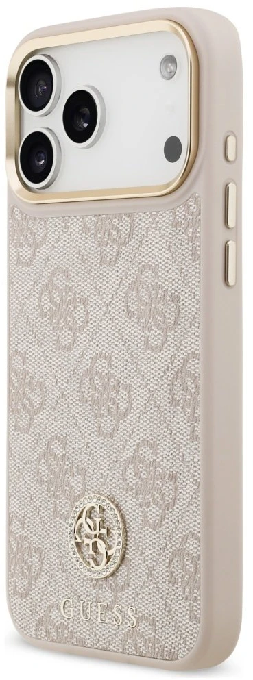 Original dėklas GUESS 4G Strass Logo & Big Strap Metal Mygtukai MagSafe skirtas Apple iPhone 17 Pro Max pink