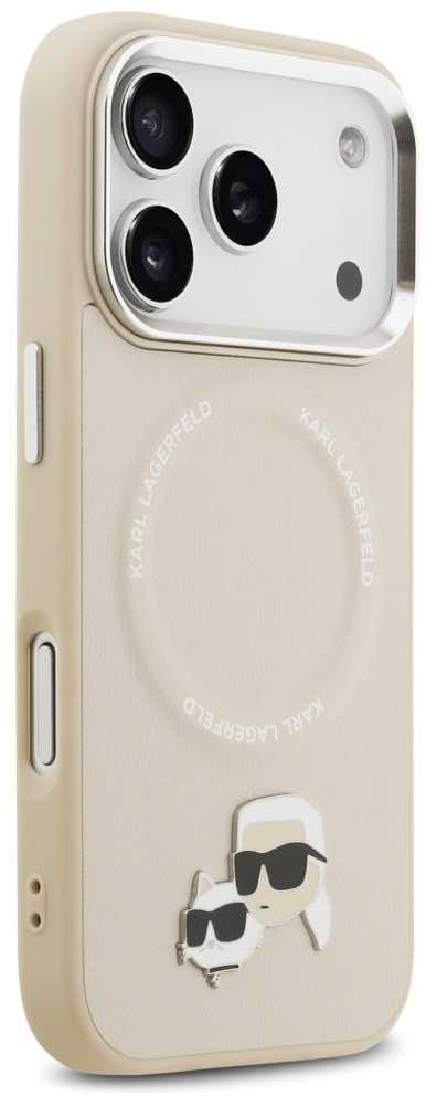 Karl Lagerfeld Karl & Choupette Pins MagSafe dėklas skirtas Apple iPhone 17 Pro Max rusvai gelsvas