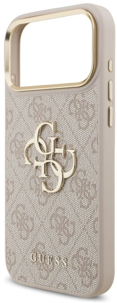 Guess 4G Big 4G Classic Logo Big Strap Metal Mygtukai dėklas skirtas Apple iPhone 17 Pro Max rožinės spalvos