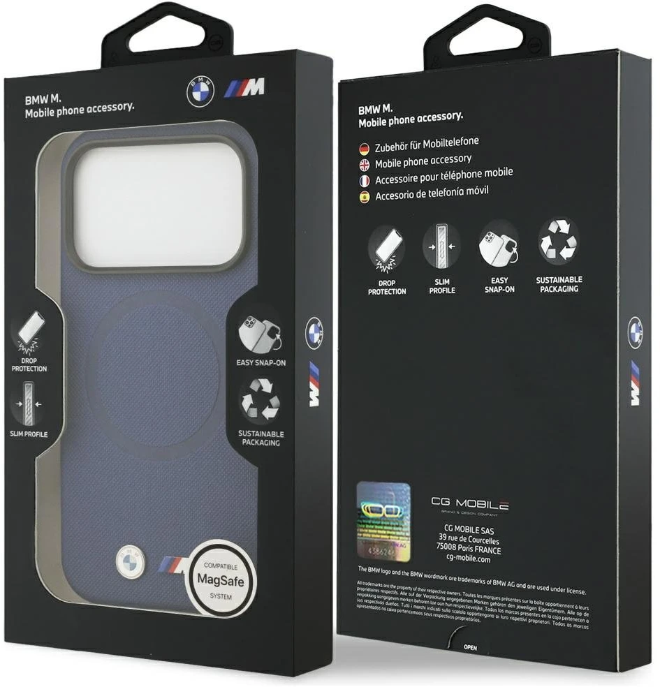 BMW M FW Metal Logo MagSafe dėklas skirtas Apple iPhone 17 Pro Max Navy mėlynos spalvos