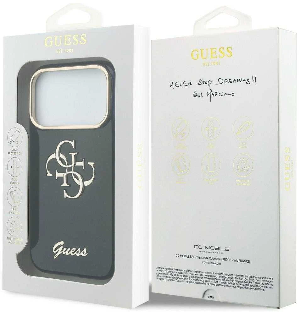 Guess IML 4G Script Metal Logo dėklas skirtas iPhone 17 Pro Mėlyna
