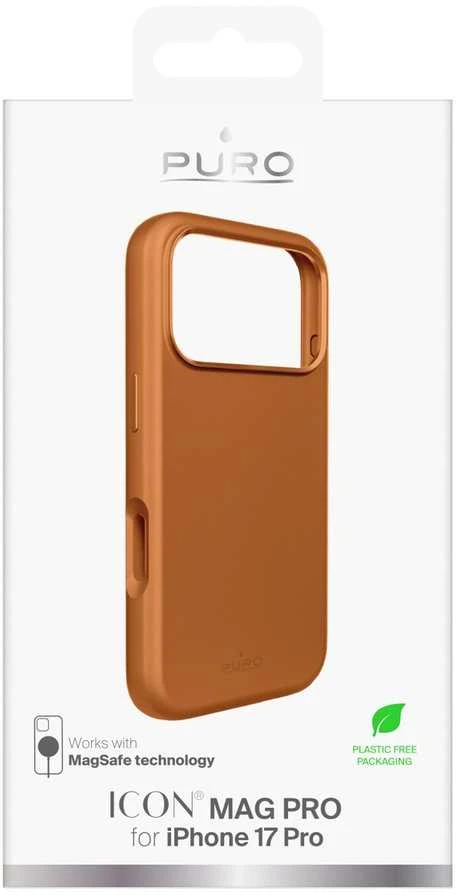 Puro Icon Mag Pro Liquid Silikoninis dėklas for iPhone 17 Pro, MagSafe Compatible, with Camera Protection and Aluminum Mygtukai - Oranžinis