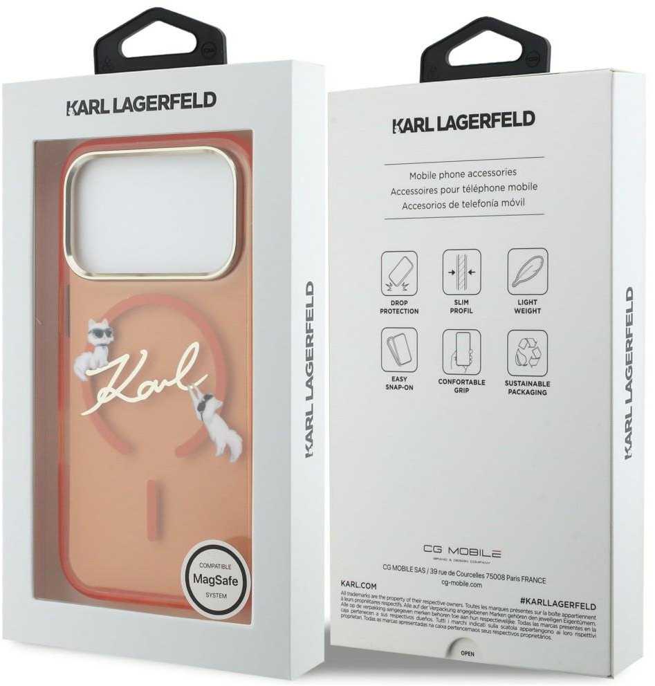 Dėklas Karl Lagerfeld IML Choupettes Karl Script Logo MagSafe Case for iPhone 17 Pro - Oranžinis
