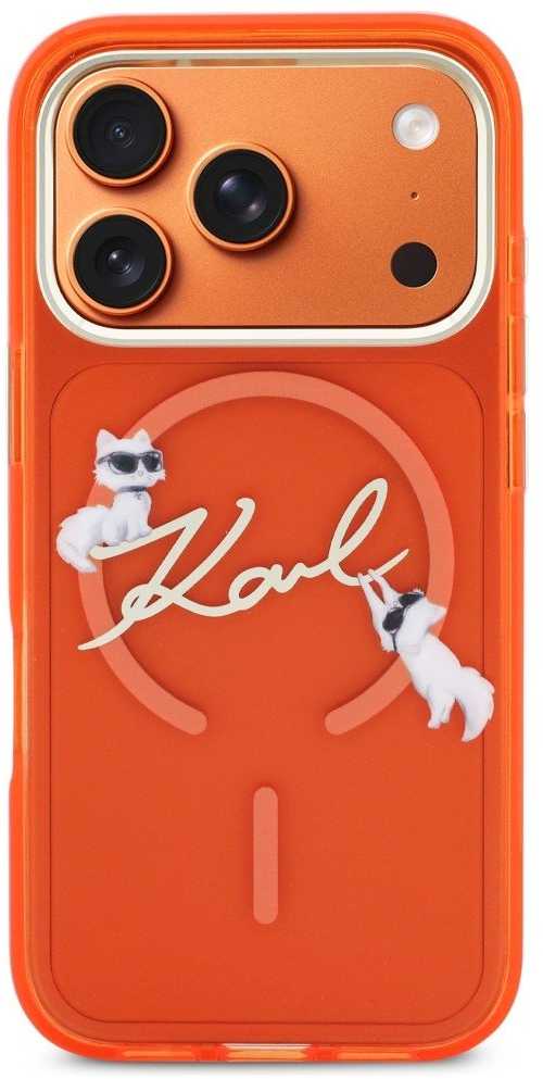 Dėklas Karl Lagerfeld IML Choupettes Karl Script Logo MagSafe Case for iPhone 17 Pro - Oranžinis