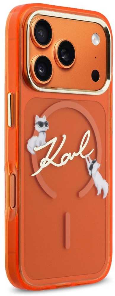 Dėklas Karl Lagerfeld IML Choupettes Karl Script Logo MagSafe Case for iPhone 17 Pro - Oranžinis