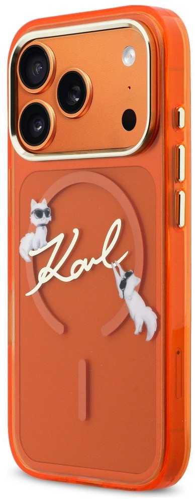 Dėklas Karl Lagerfeld IML Choupettes Karl Script Logo MagSafe Case for iPhone 17 Pro - Oranžinis