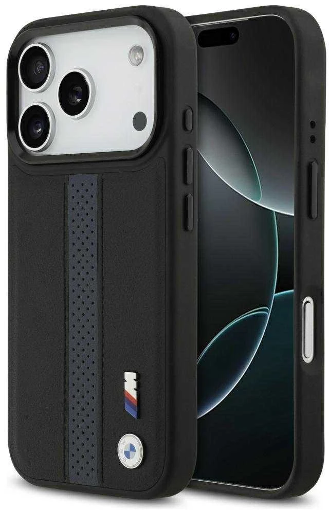 Dėklas BMW M Perforated Stripe Logo MagSafe Apple iPhone 17 Pro mėlynas