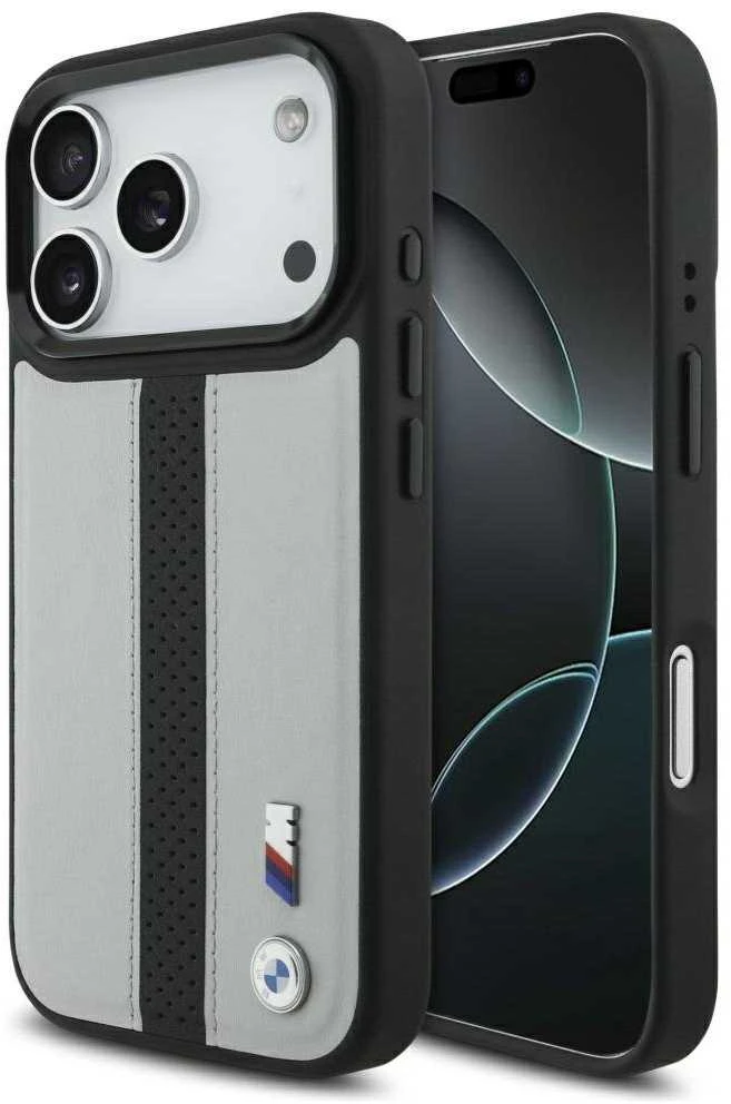 Dėklas BMW M Perforated Stripe Logo MagSafe Apple iPhone 17 Pro pilka
