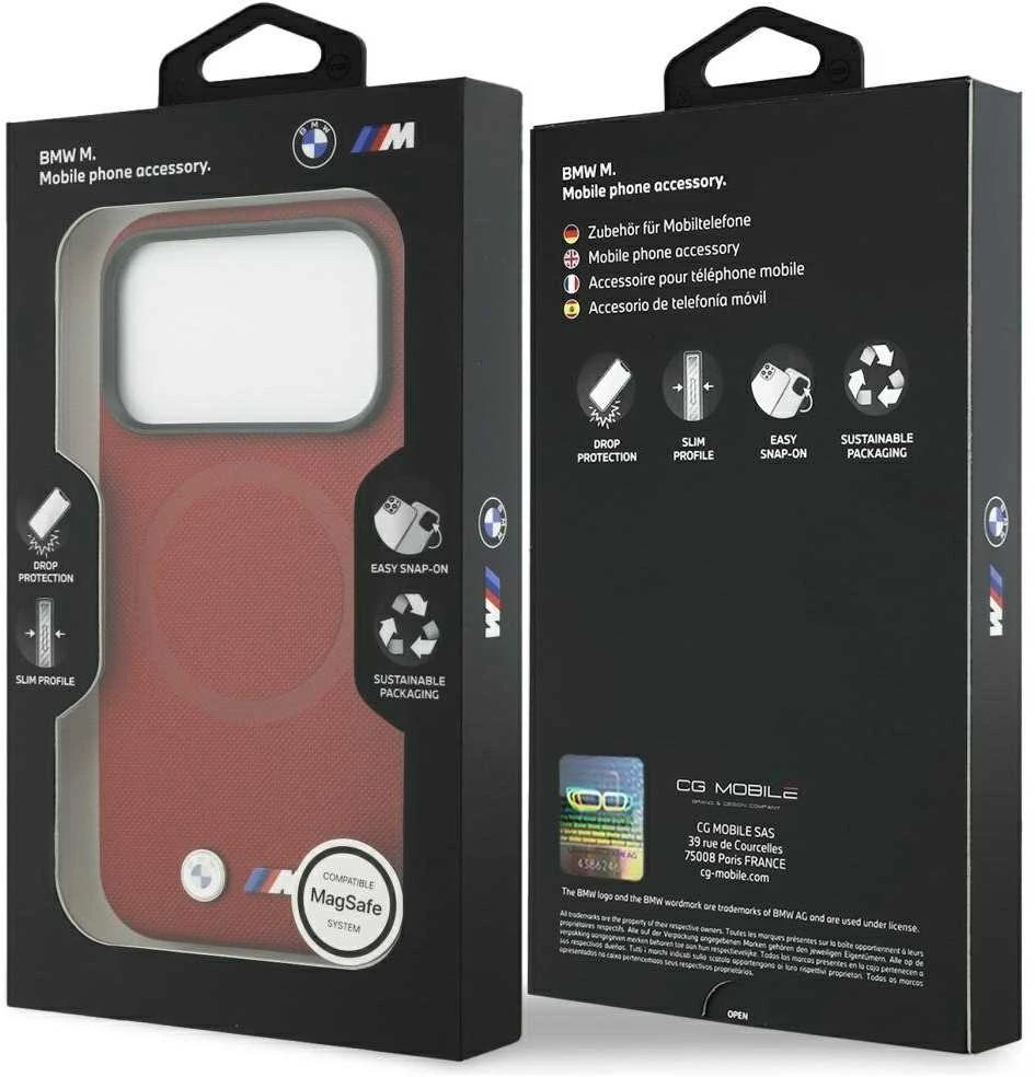 BMW M FW Metal Logo MagSafe dėklas skirtas Apple iPhone 17 Pro Raudona