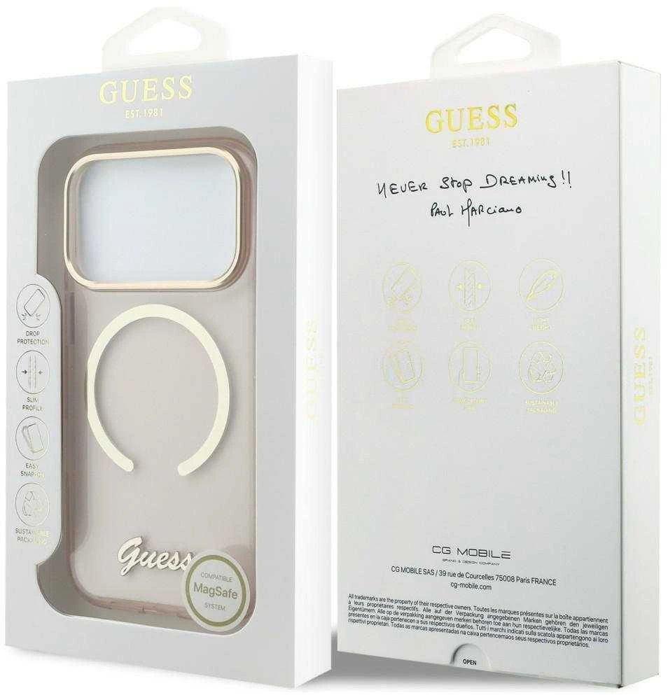 Dėklas Guess IML Script Metal MagSafe Case for iPhone 17 Pro - Rožinė
