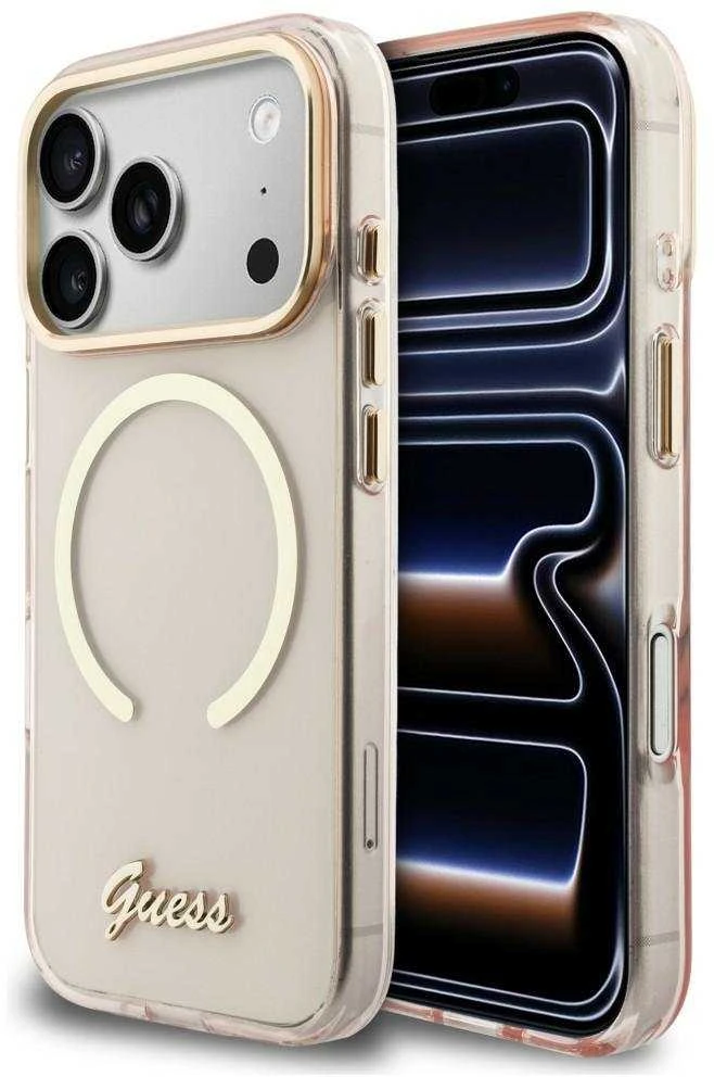 Dėklas Guess IML Script Metal MagSafe Case for iPhone 17 Pro - Rožinė