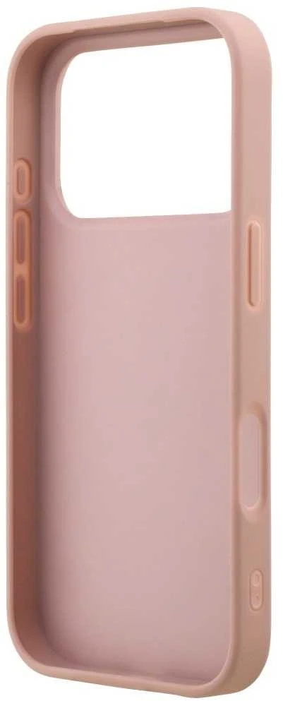 Guess PU Fixed Glitter 4G Metal Logo dėklas skirtas Apple iPhone 17 Pro rožinės spalvos