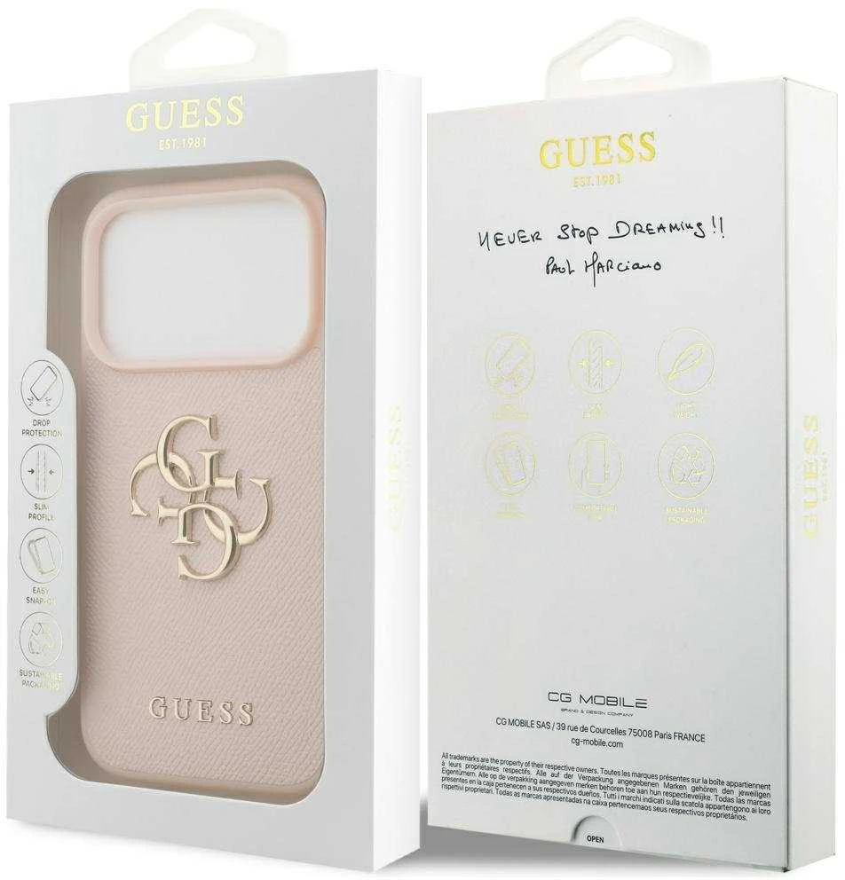 Originalus GUESS Grained Big 4G & Classic Logo dėklas Apple iPhone 17 Pro, rausvas
