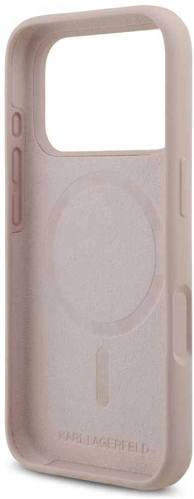 Karl Lagerfeld Liquid Silicone Karl and Choupette MagSafe dėklas skirtas Apple iPhone 17 Pro rožinės spalvos