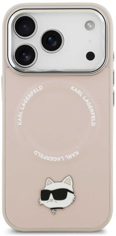 Karl Lagerfeld Choupette Pin MagSafe dėklas skirtas Apple iPhone 17 Pro rožinės spalvos